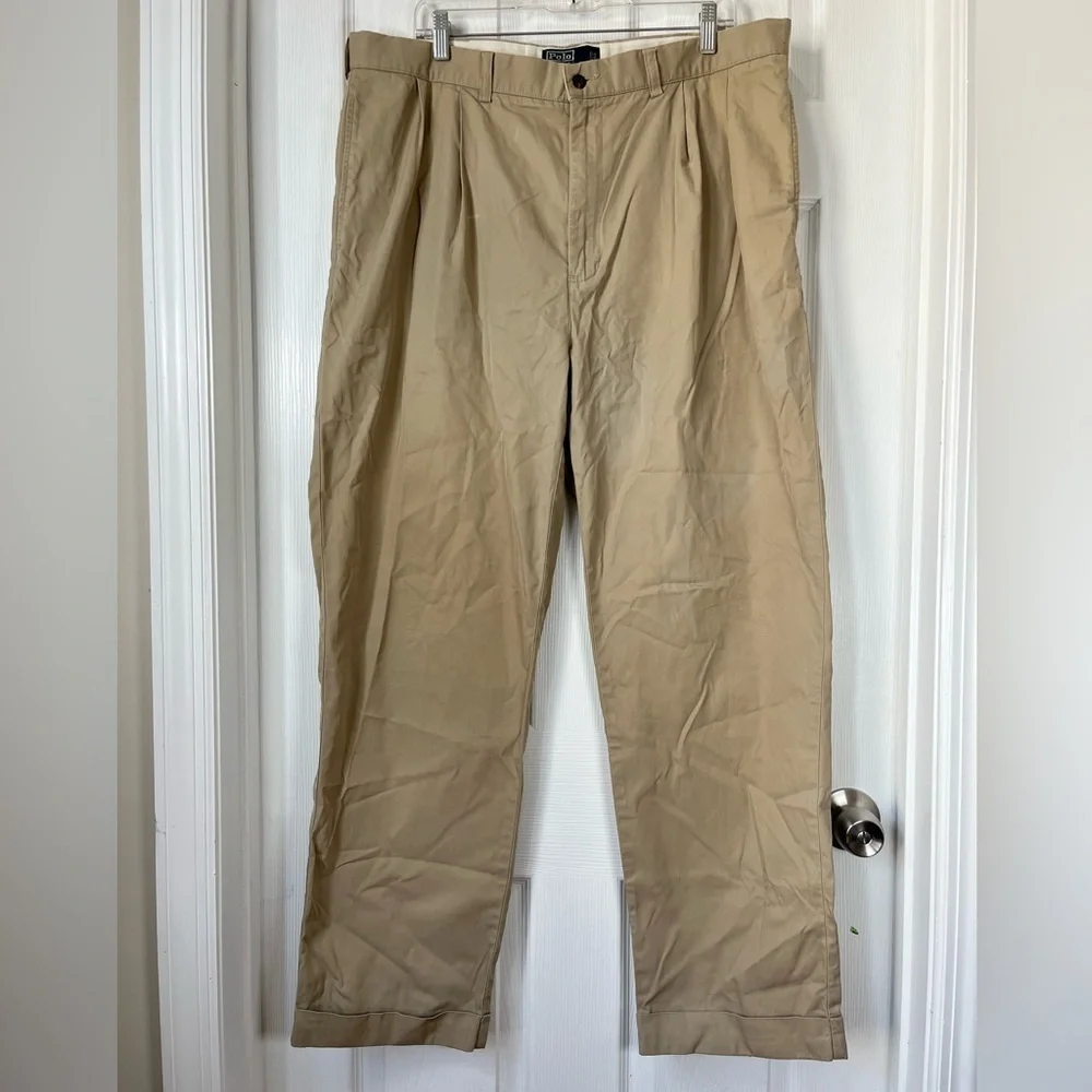 Polo Ralph Lauren Hammond Classic Chino pants khaki pleats cuffs size 38/32